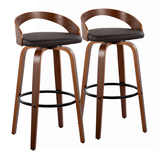 Grotto - Mid Century Modern Fixed Height Barstool & Swivel With Round Footrest (Set of 2) Lumi Source