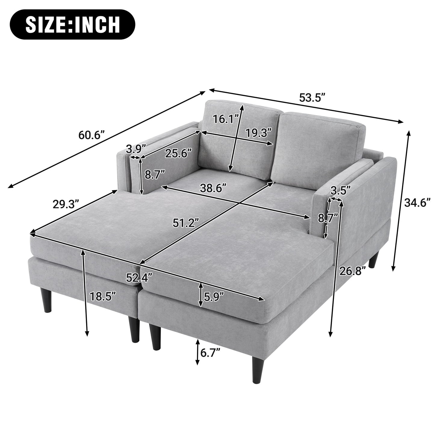 Chaise Lounge Sofa Bed With Dual Layer Armrests For Living Room Hearth and Haven