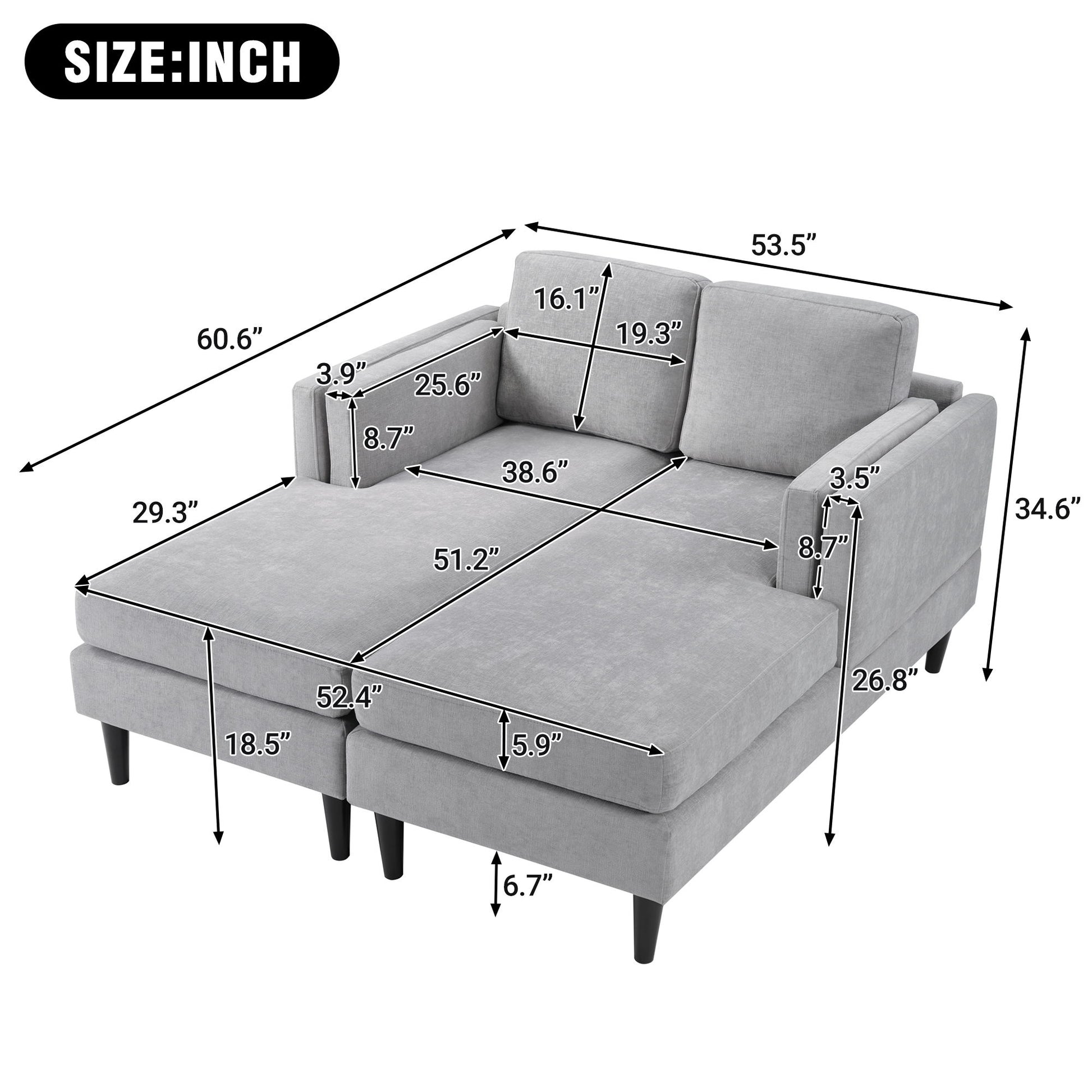 Chaise Lounge Sofa Bed With Dual Layer Armrests For Living Room Hearth and Haven