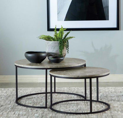 Lainey - 2 Piece Round Faux Marble Nesting Coffee Table - Gray CoasterEveryday