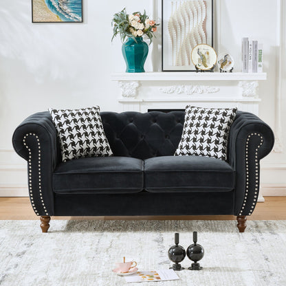 Chesterfield Upholstery Fabric Loveseat With Roll Armrest And Nailhead Home Essentials