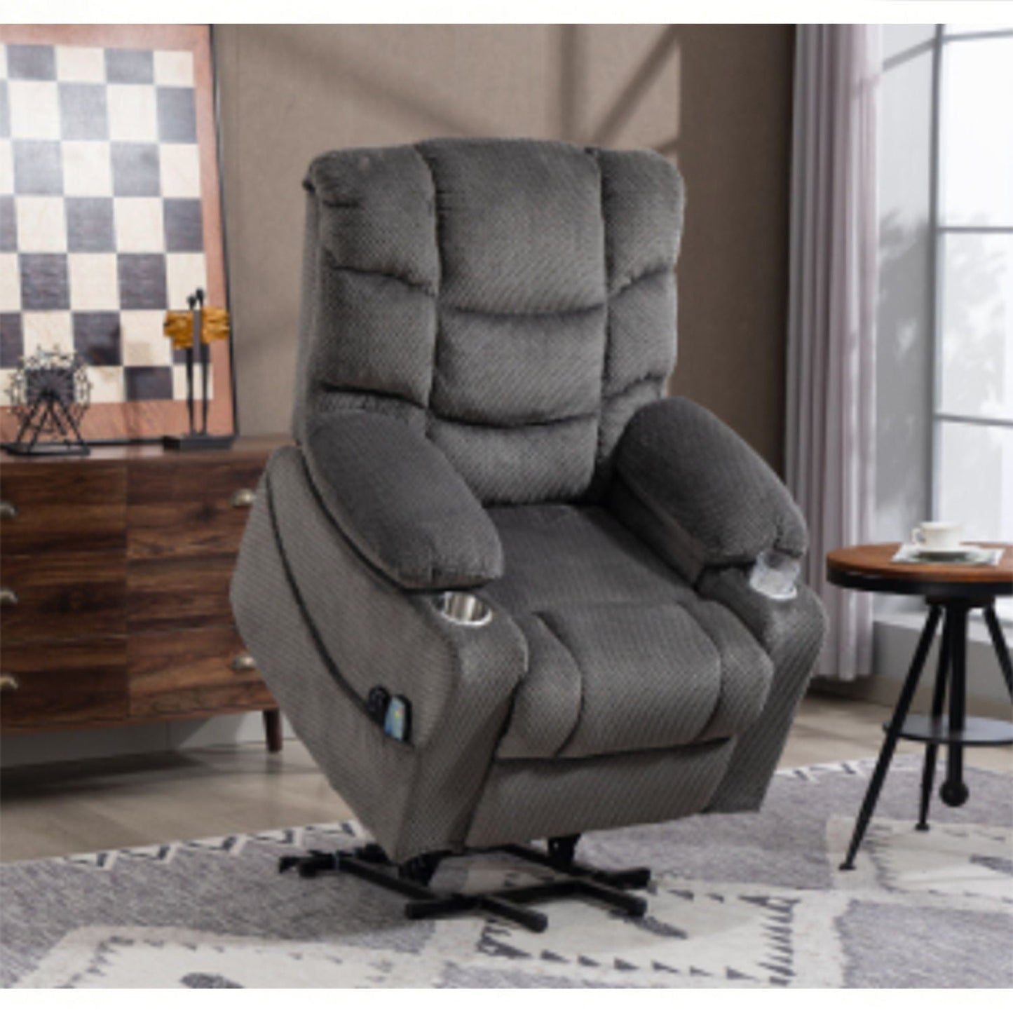 Ultra Wide Electric Lounge Chair With Hot Massage Heating And Auxiliary Standing Function, For Living Room - Gray Home Essentials