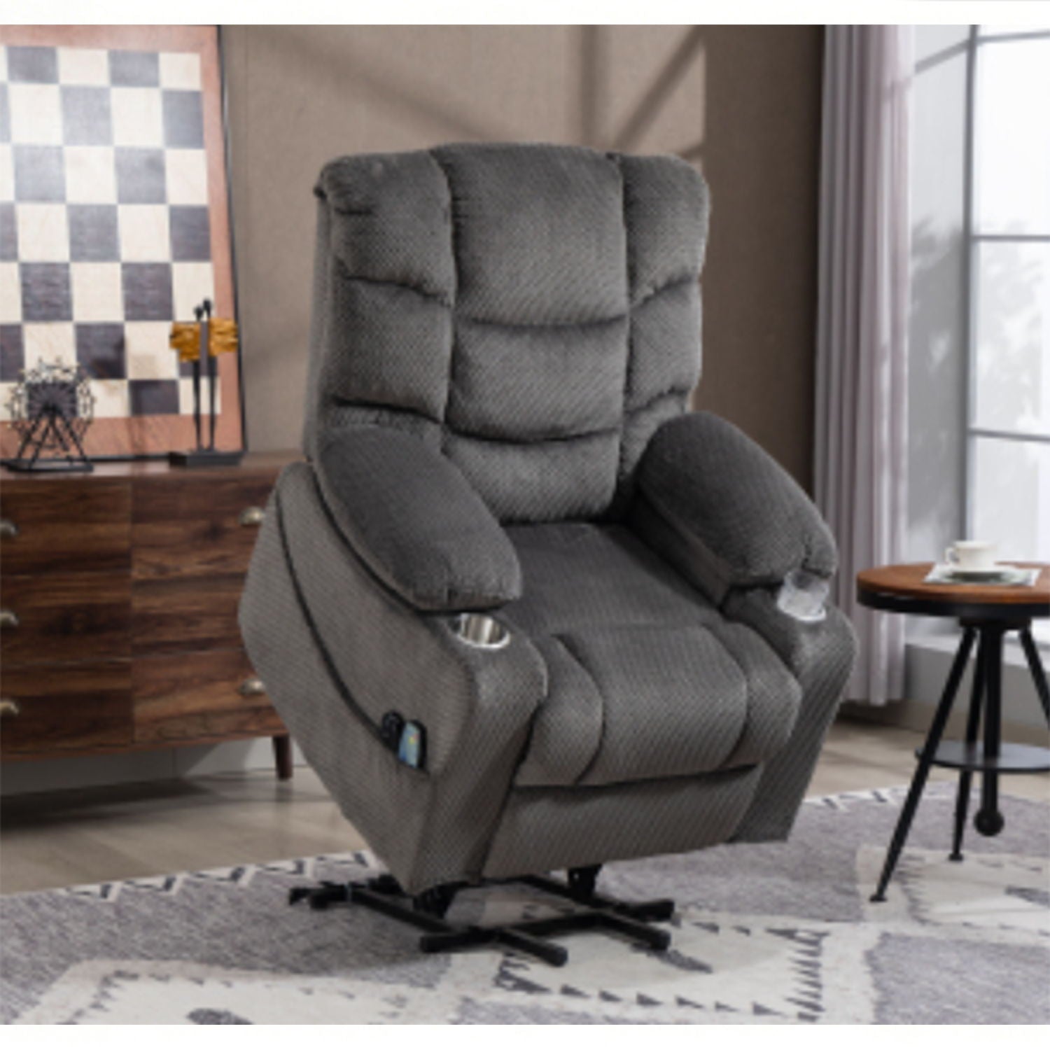 Ultra Wide Electric Lounge Chair With Hot Massage Heating And Auxiliary Standing Function, For Living Room - Gray Home Essentials