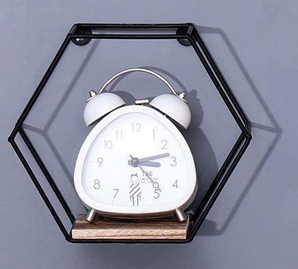 Wall Mounted Hexagonal Floating Shelves - Black (Set of 3) In Different Sizes, Modern Metal Wall Shelf, Simple Wood Partition Storage Shelves, Wall Decor Rack - Natural Wood Daily Nest