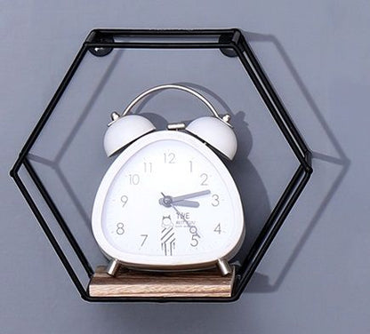 Wall Mounted Hexagonal Floating Shelves - Black (Set of 3) In Different Sizes, Modern Metal Wall Shelf, Simple Wood Partition Storage Shelves, Wall Decor Rack - Natural Wood Daily Nest