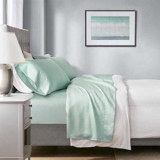 1000 Thread Count - HeiQ Smart Temperature Cotton Blend 4 Piece Queen Sheet Set - Seafoam