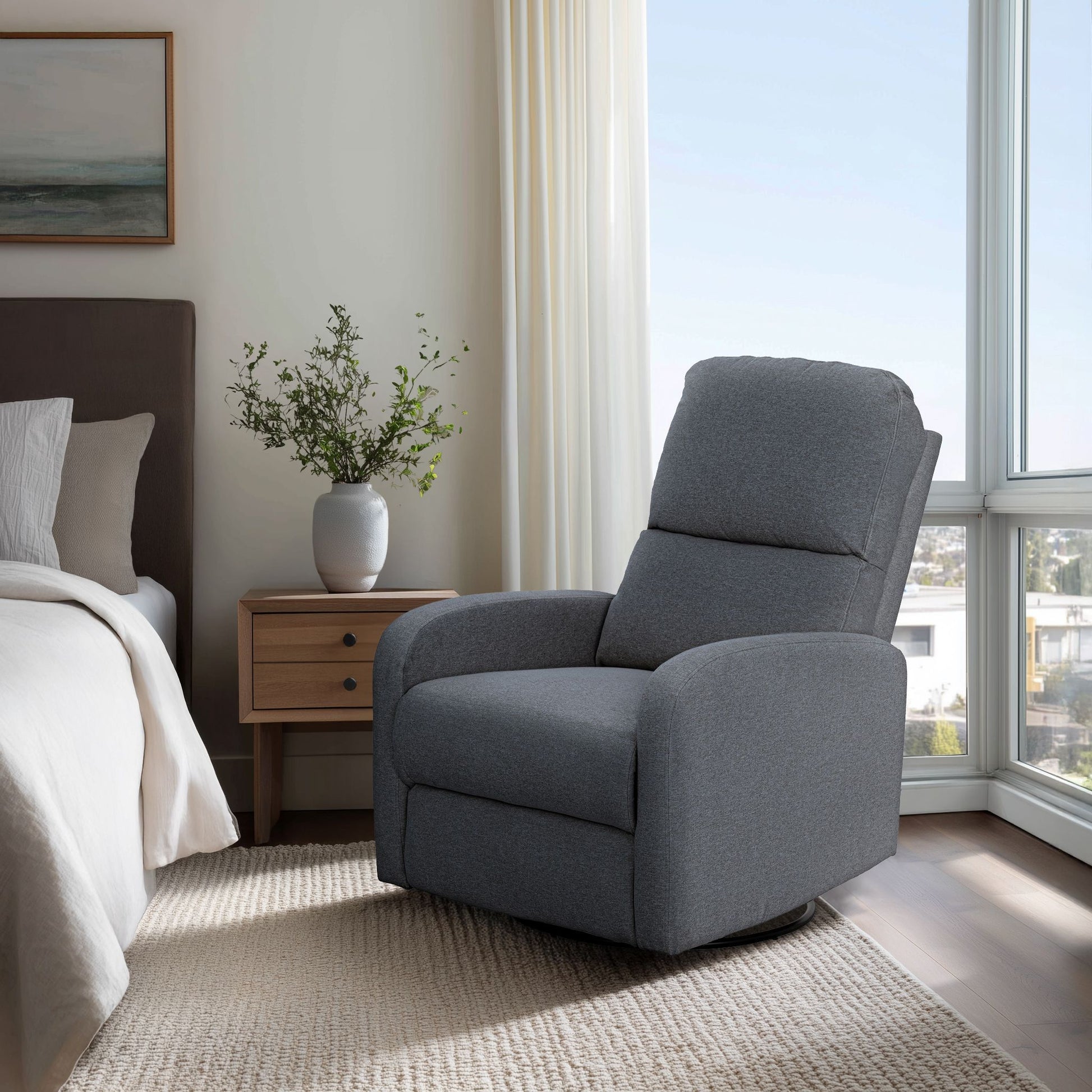 Dakota - Power Recliner 3-in-1 With Swivel, Glider, USB Ports - Gray INK+IVY