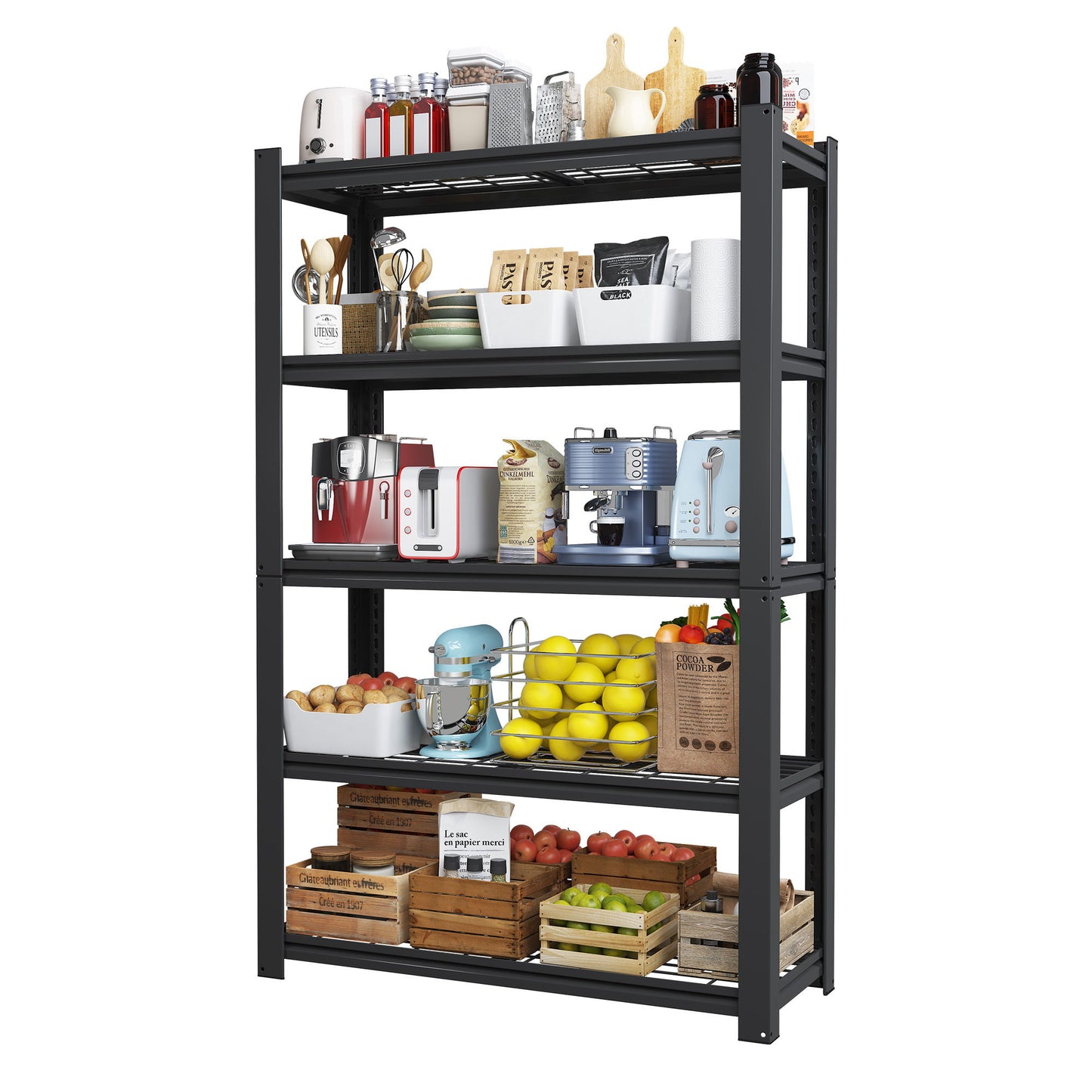 Heavy Duty 5 Tier Adjustable Metal Mesh Storage Rack With 2000 Lbs Capacity - Brushed Nickel Daily Nest
