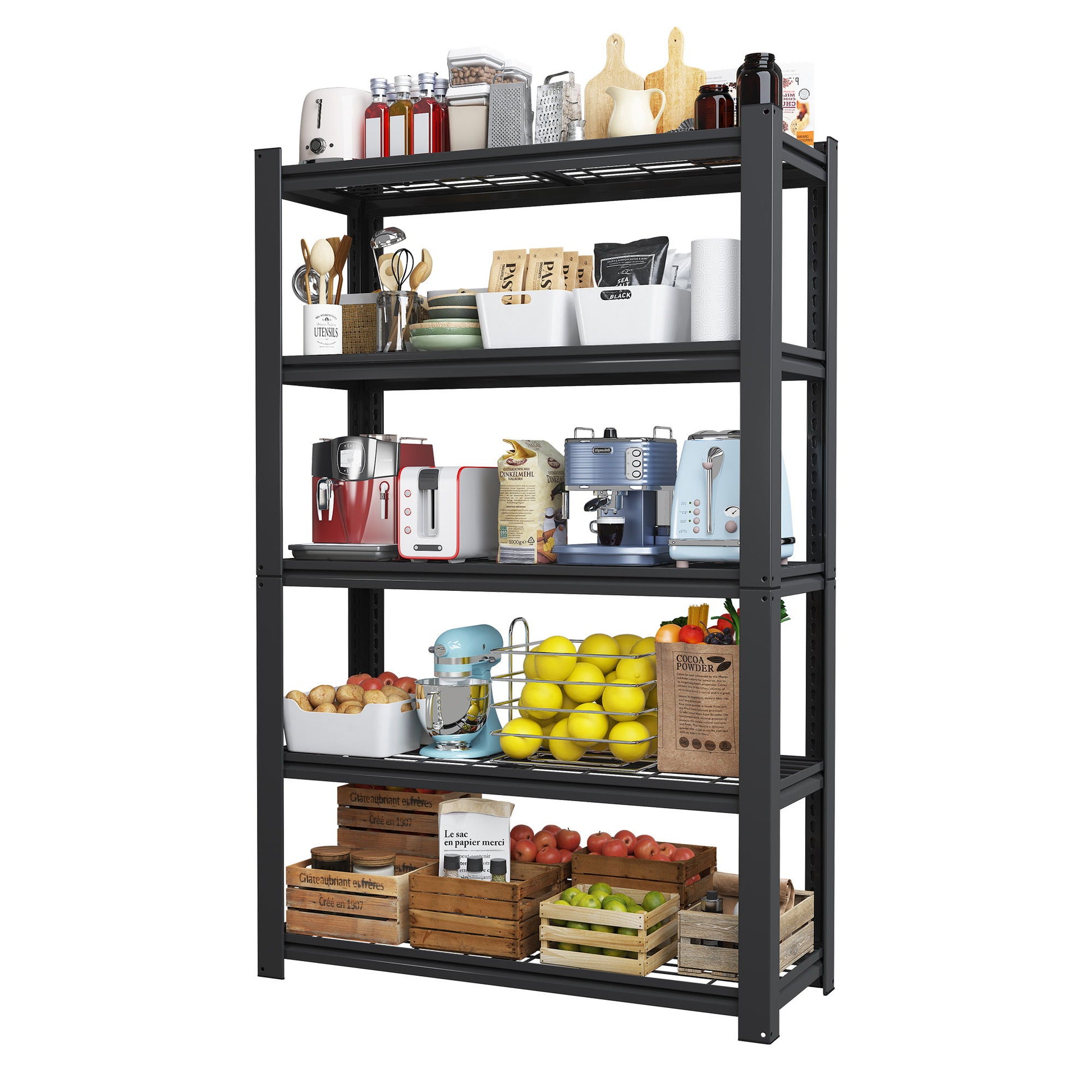 Heavy Duty 5 Tier Adjustable Metal Mesh Storage Rack With 2000 Lbs Capacity - Brushed Nickel Daily Nest