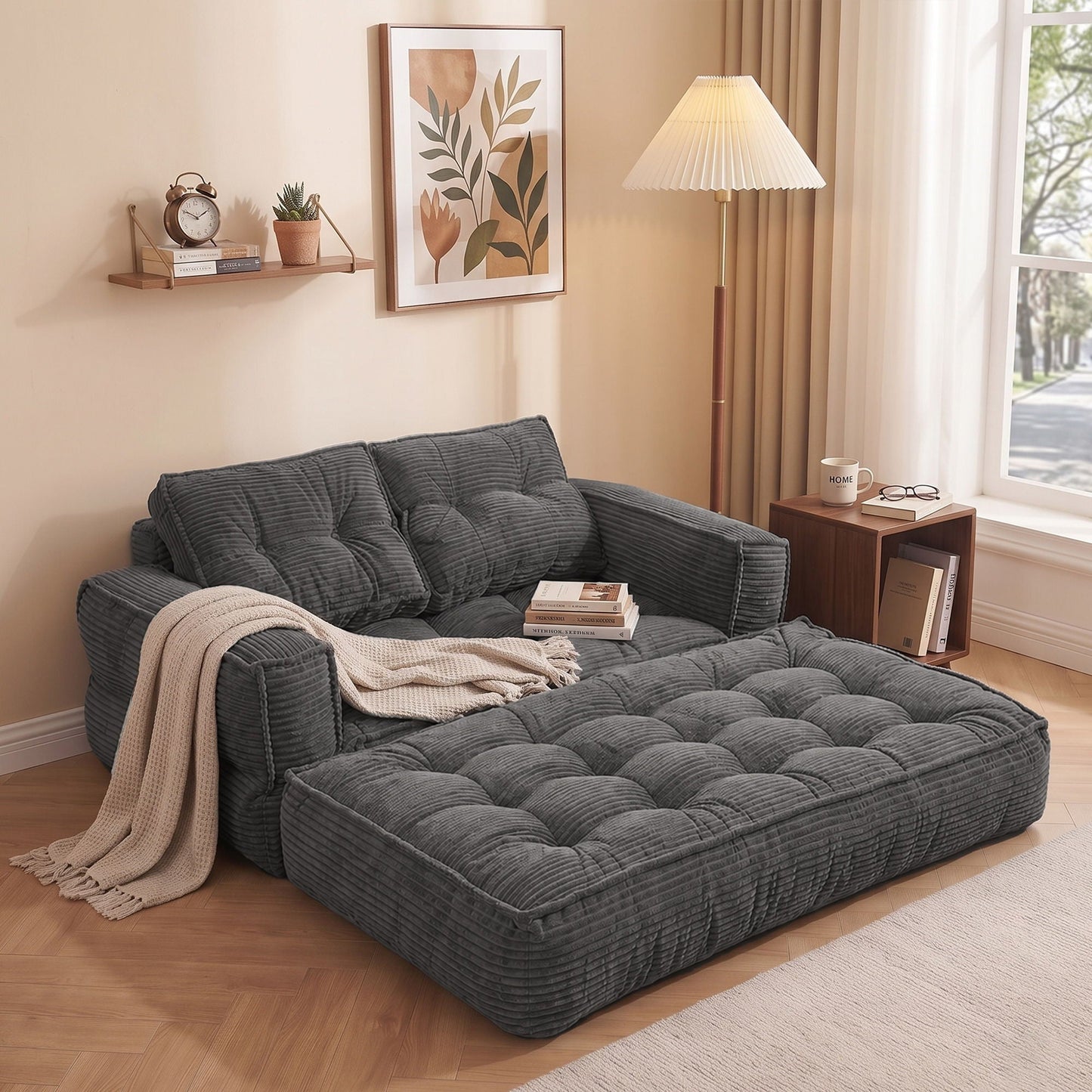 2 Seater Modular Corduroy Sofa With Chaise Lounge For Living Room Home Essentials