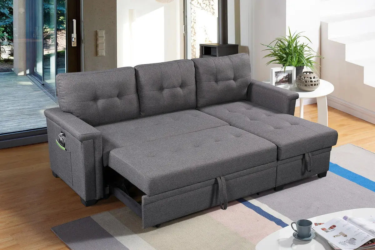 Ashlyn - Reversible Sleeper Sectional Sofa With Storage Chaise, USB Charging Ports And Pocket Lilola Home