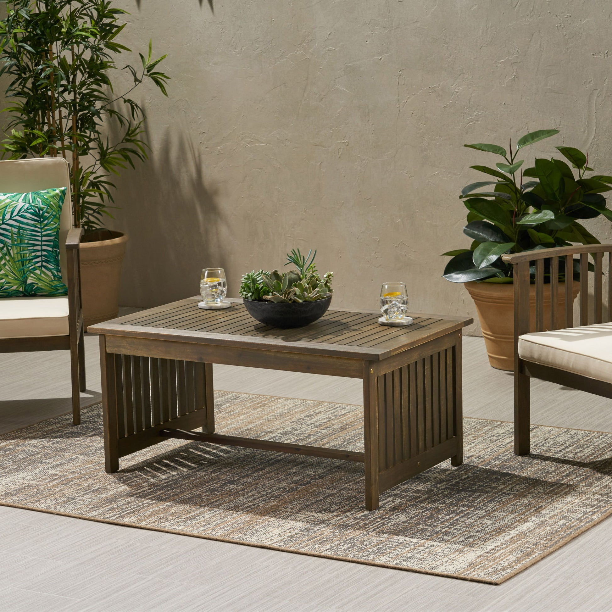 Acacia Wood Rectangular Patio Coffee Table For Outside Noble House
