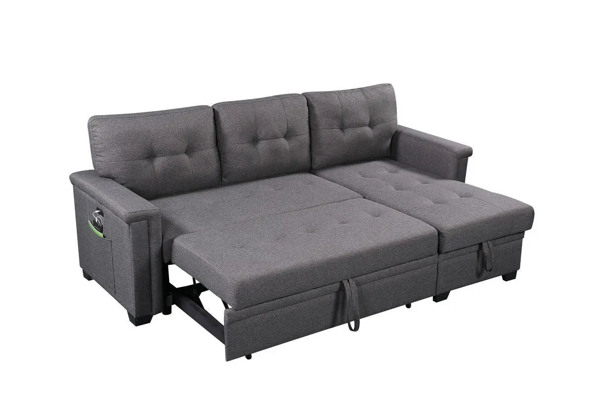 Nathan - Reversible Sleeper Sectional Sofa With Storage Chaise, USB Charging Ports And Pocket Lilola Home