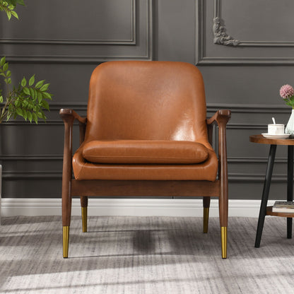 Mid - Century Accent Chair With Cushioned Seat, Brass Tipped Legs Noble House