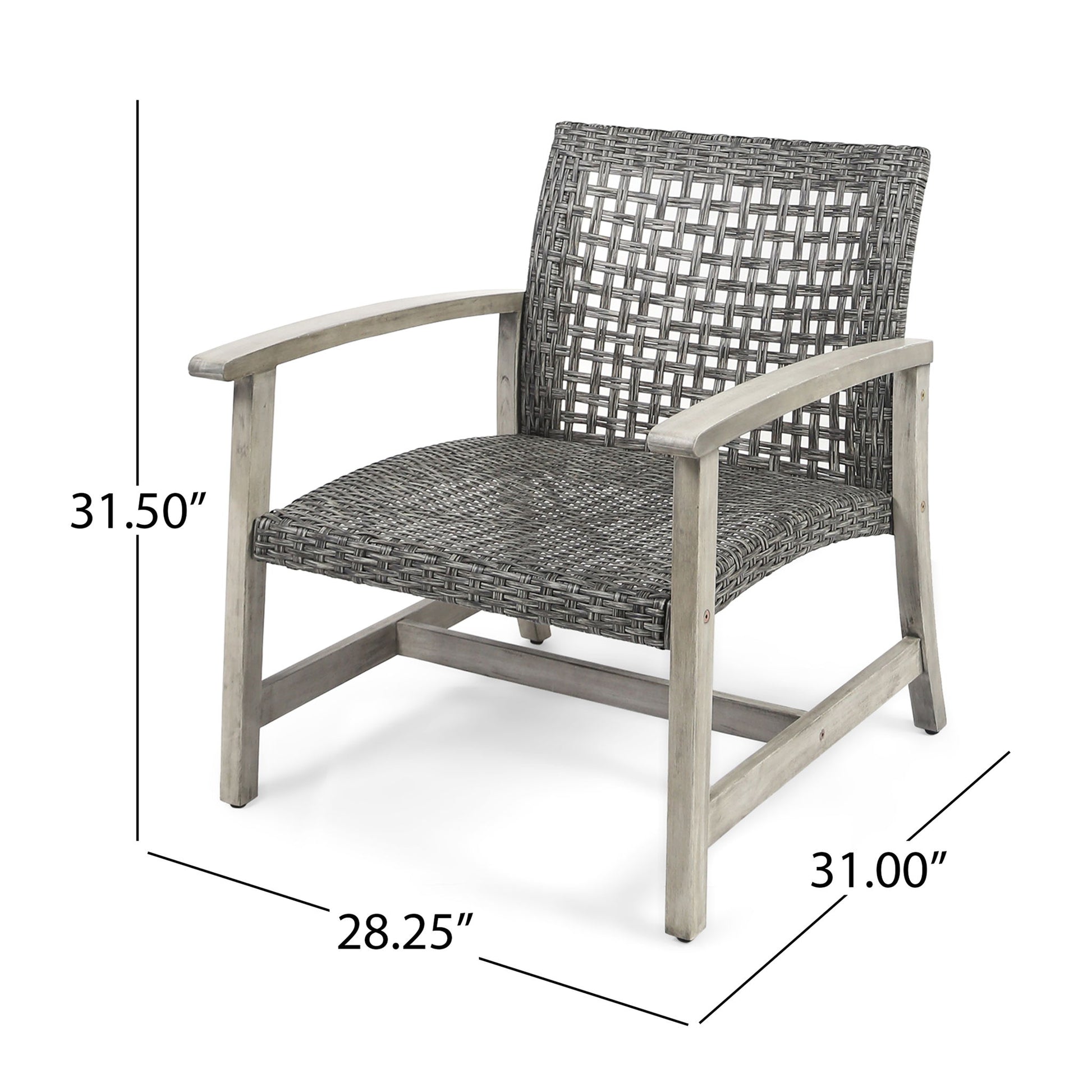 Outdoor Club Chair With Rattan Cover And Acacia Wood Frame - Gray Noble House