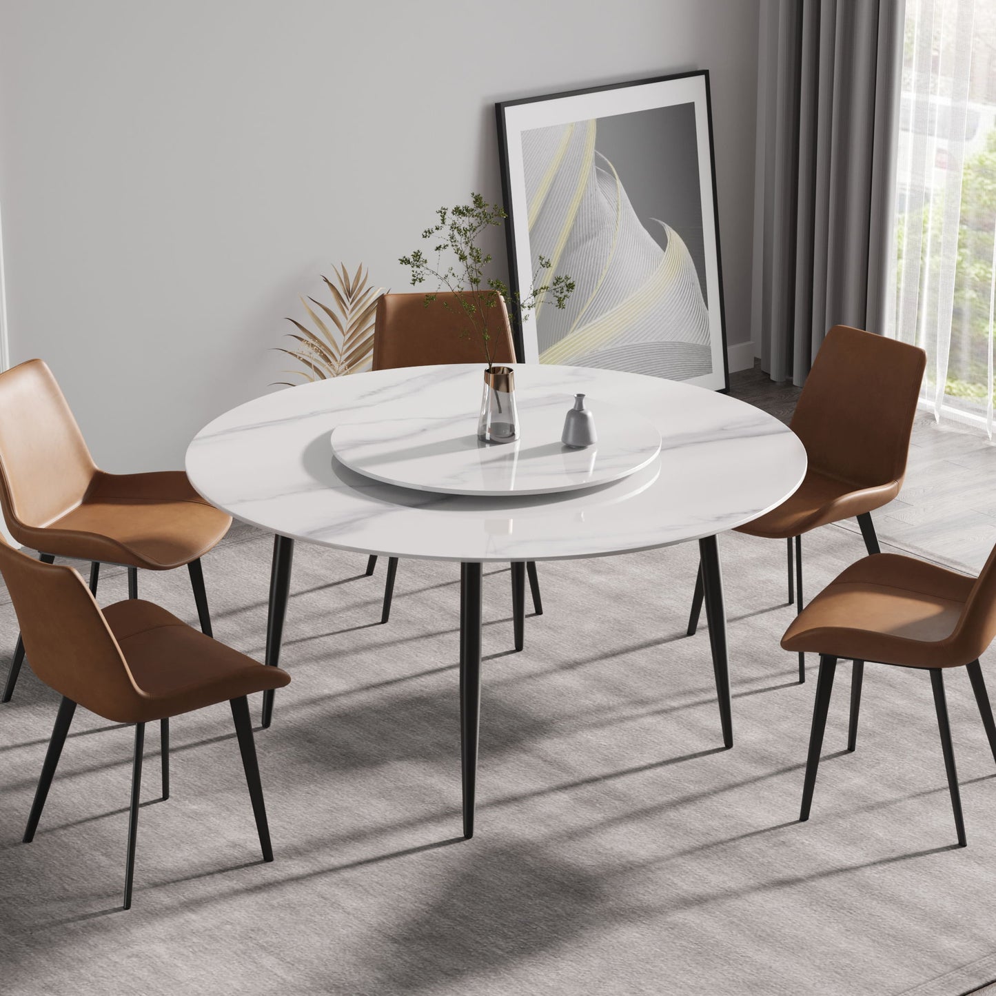 Modern Artificial Stone Round Dining Table, Can Accommodate 6 People Artificial Stone Turntable - White Home Essentials