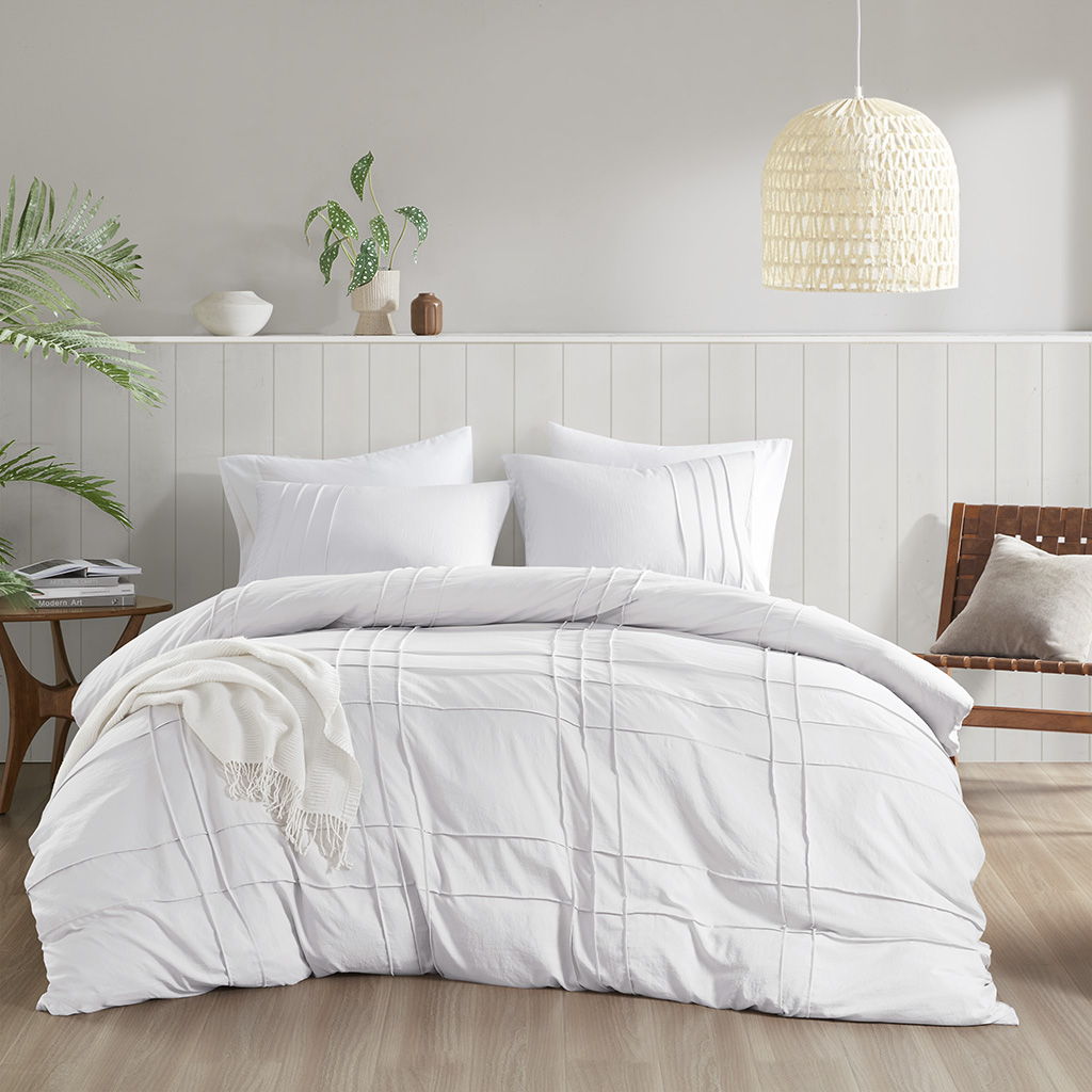 Porter - Twin/Twin Long Soft Washed Pleated Duvet Cover Set - White Super Listing