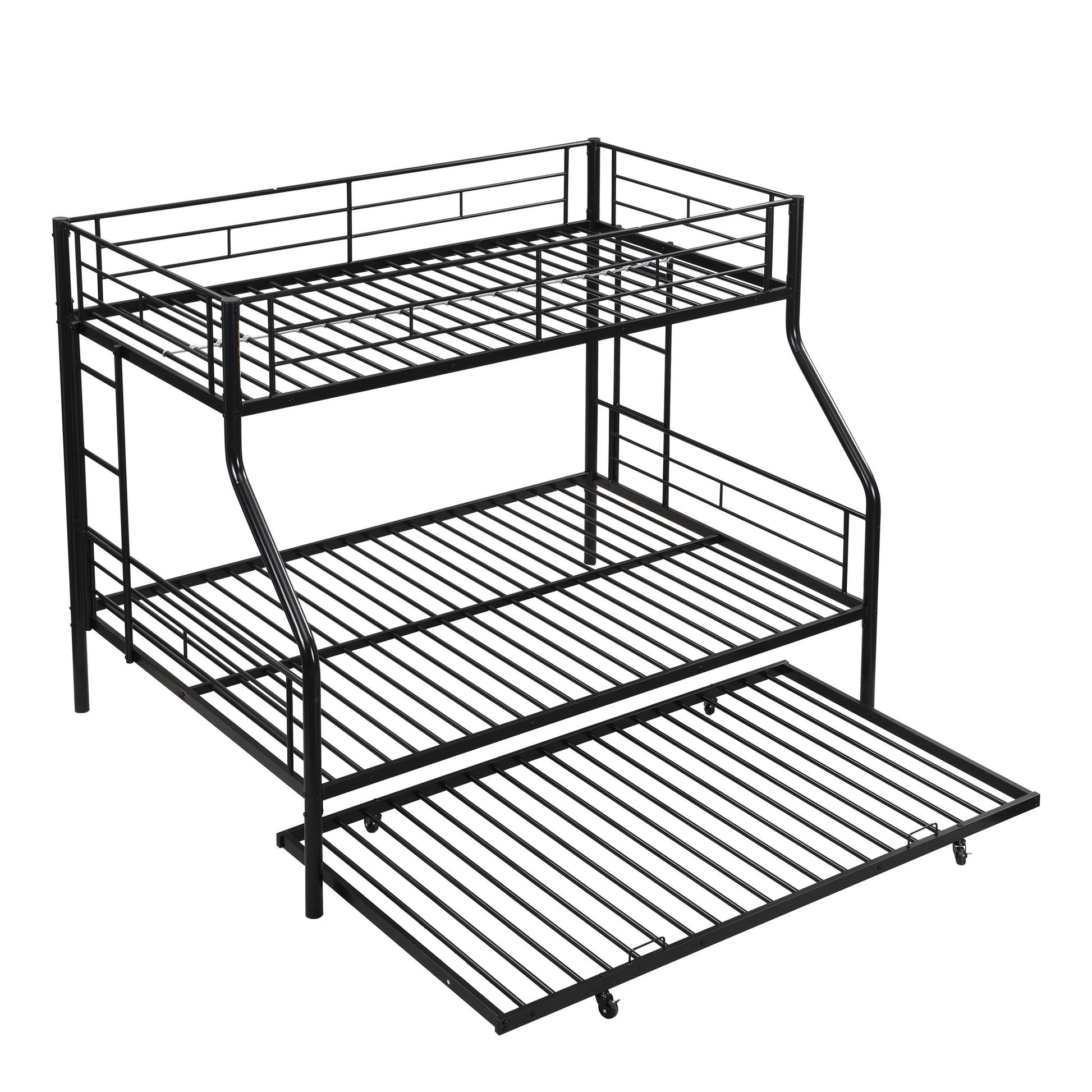Twin Over Full Modern Metal Bunk Bed With Trundle - Black Home Essentials