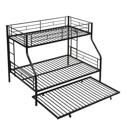 Twin Over Full Modern Metal Bunk Bed With Trundle - Black Home Essentials