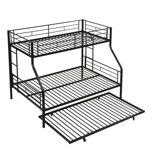 Twin Over Full Modern Metal Bunk Bed With Trundle - Black Home Essentials