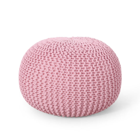 Belle - Modern Knitted Cotton Round Pouf Noble House