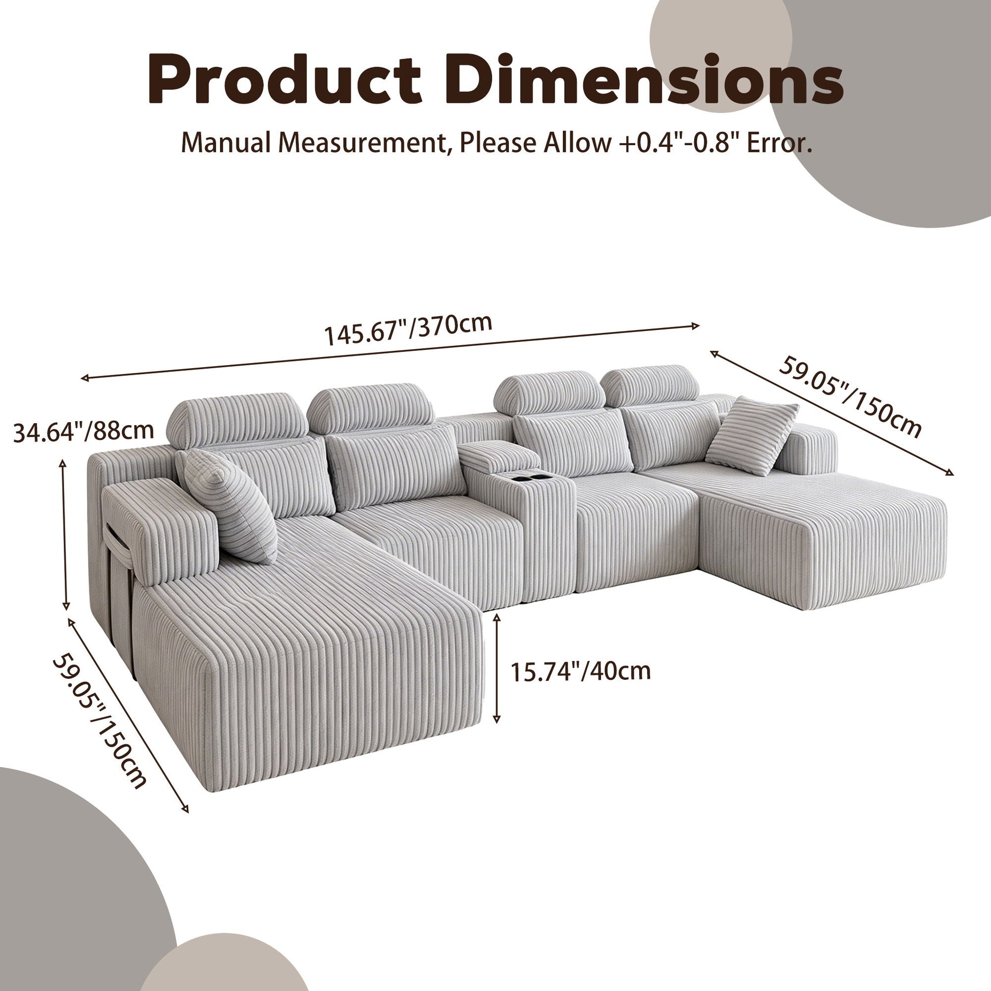 U-Shaped Sectional Sofa With Chaise Lounge And Cup Holders Home Essentials