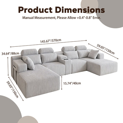 U-Shaped Sectional Sofa With Chaise Lounge And Cup Holders Home Essentials