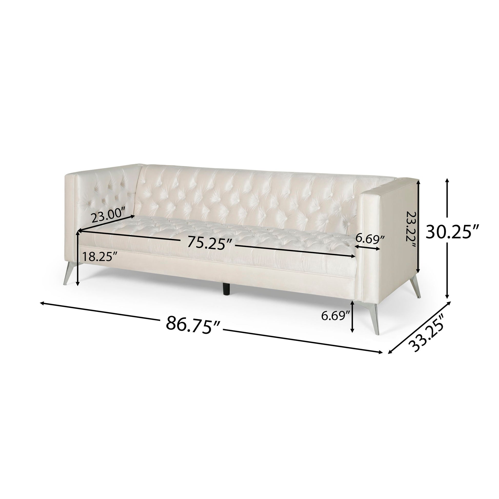 Contemporary 3 Seater Sofa With Button Tufting Noble House