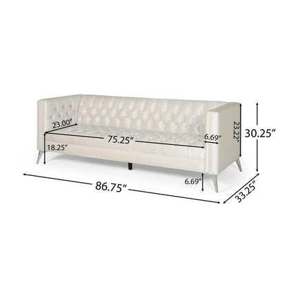 Contemporary 3 Seater Sofa With Button Tufting Noble House