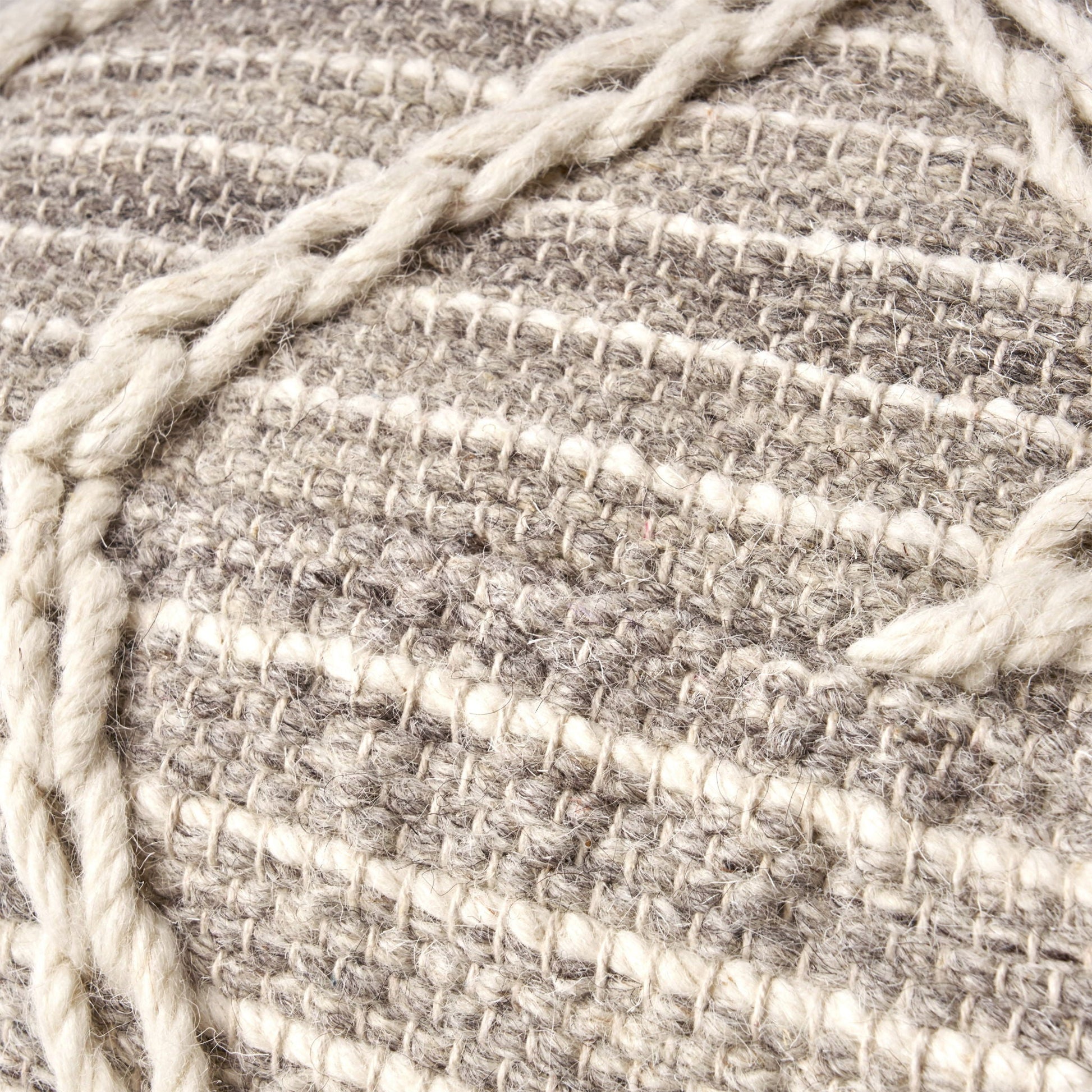 Modern Wool Rope Square Pouf Ottoman Floor Cushion - Gray / Ivory Home Essentials