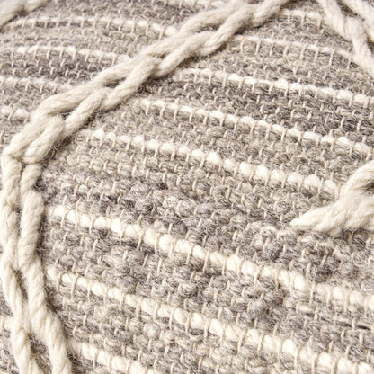 Modern Wool Rope Square Pouf Ottoman Floor Cushion - Gray / Ivory Home Essentials
