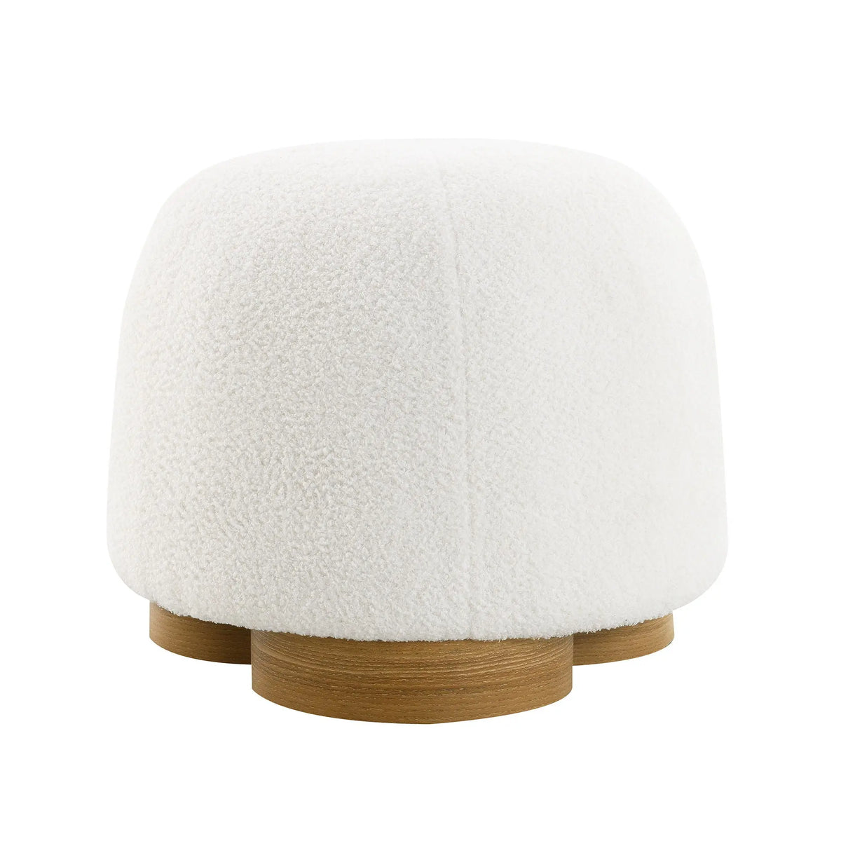 Round Soft Teddy Fabric Upholstered Ottoman With Metal Accents Home Essentials