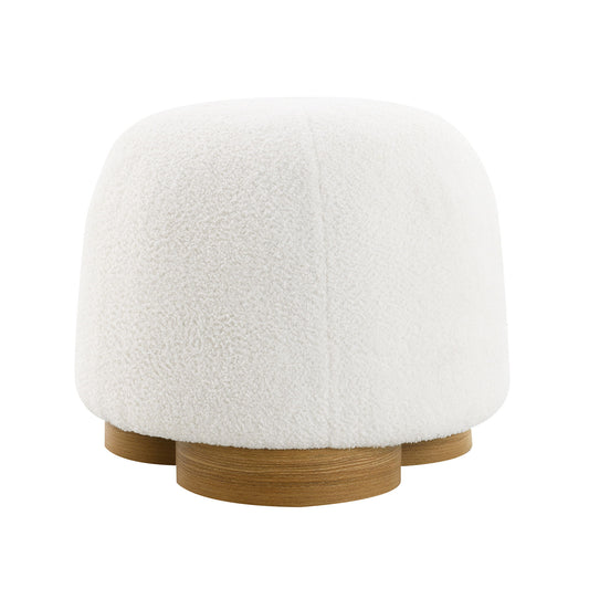 Round Soft Teddy Fabric Upholstered Ottoman With Metal Accents Home Essentials