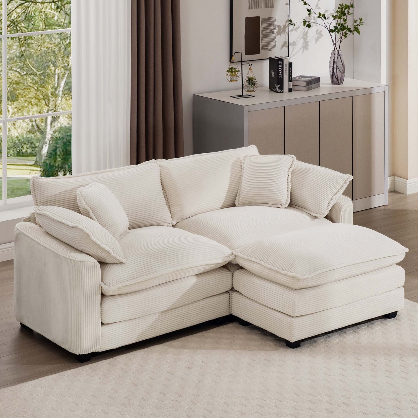 Modern Oversized Modular Cushion Sofa With Ottoman, Low Back, Deep Seating Sofa Set Home Essentials