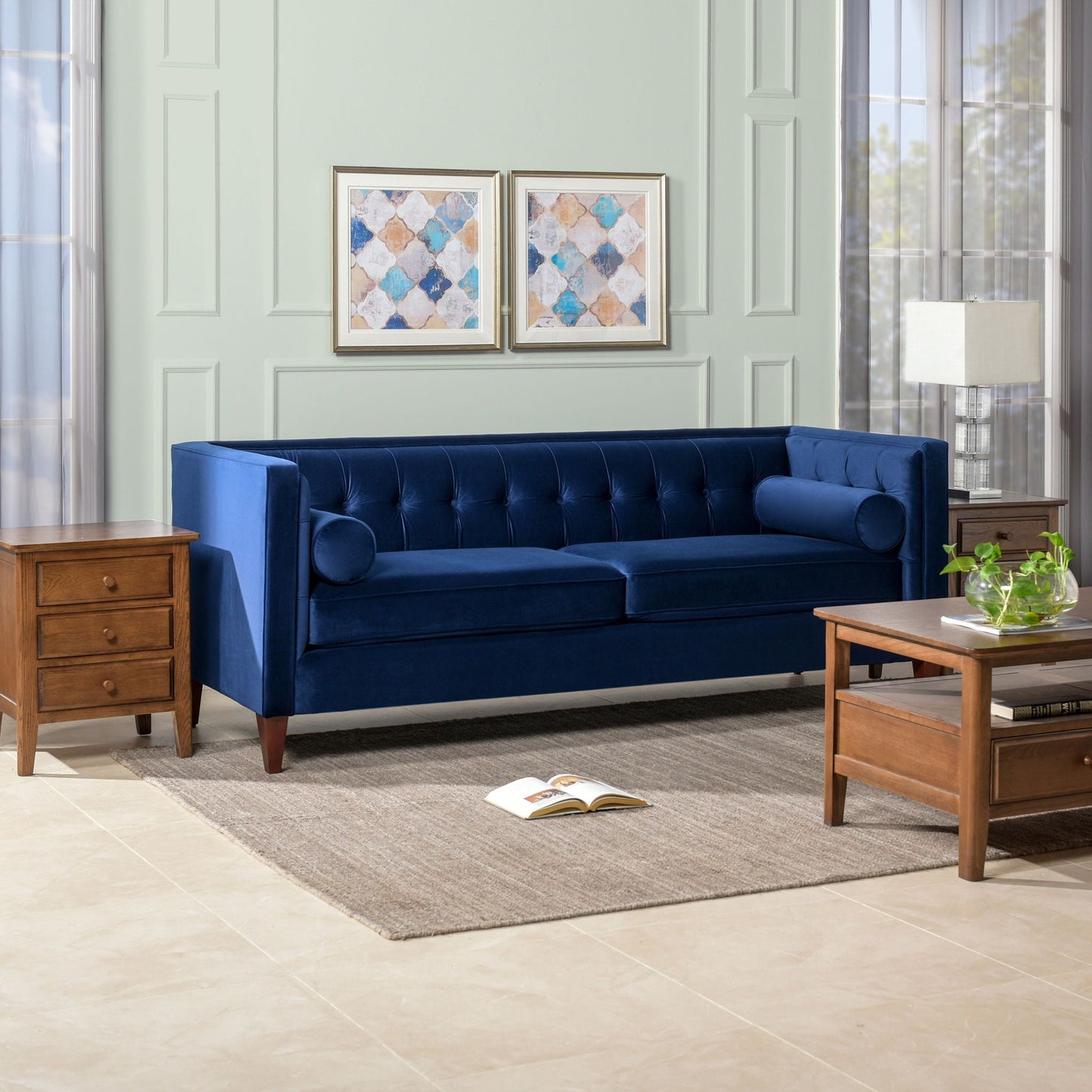 Jack - Modern Tuxedo Tufted Sofa - Navy Blue Jennifer Taylor Home