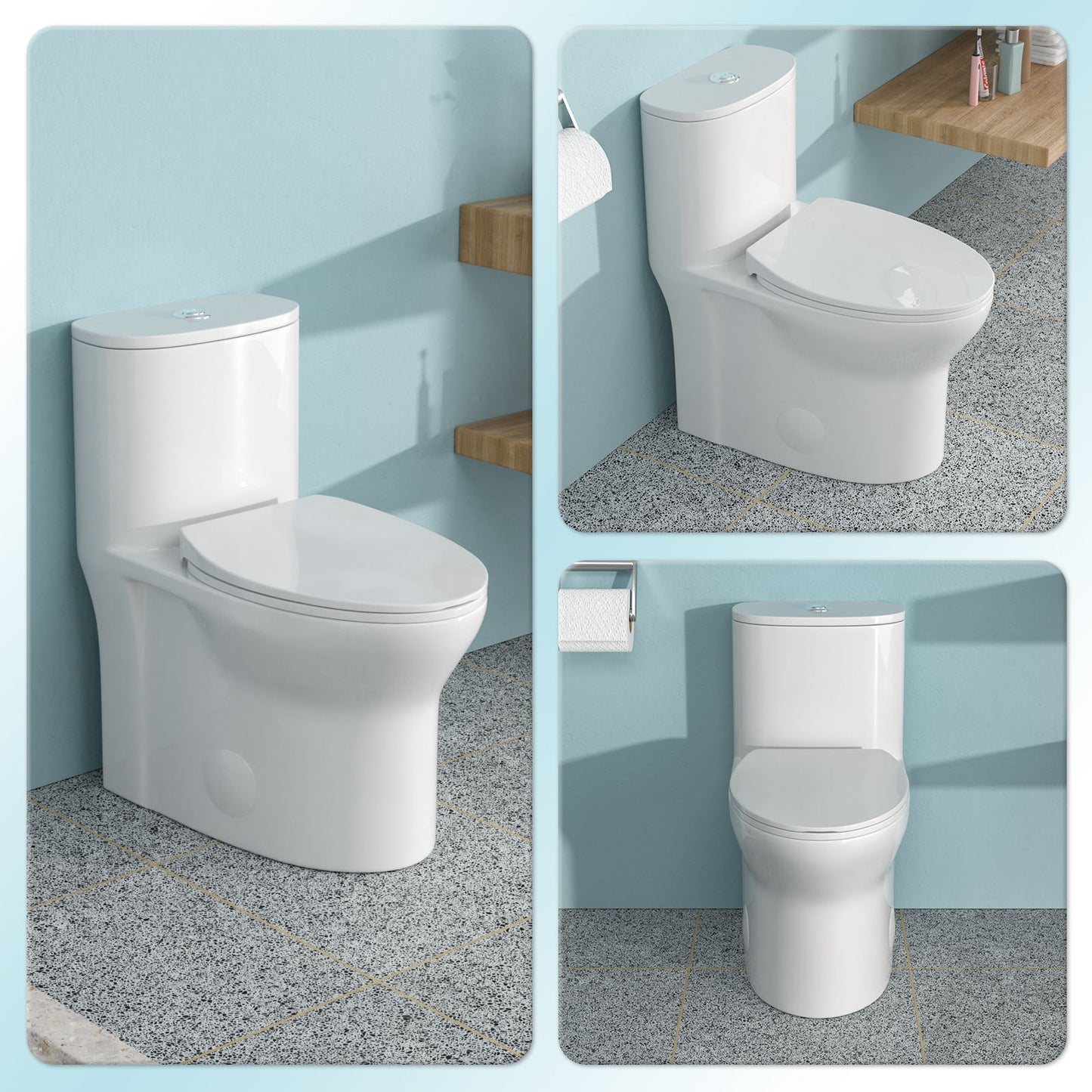 1 Piece Toilet For Bathroom, Dual Flush, Soft Closing Seat - White Daily Nest