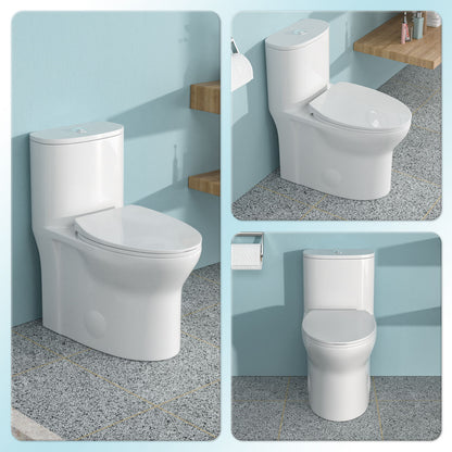 1 Piece Toilet For Bathroom, Dual Flush, Soft Closing Seat - White Daily Nest