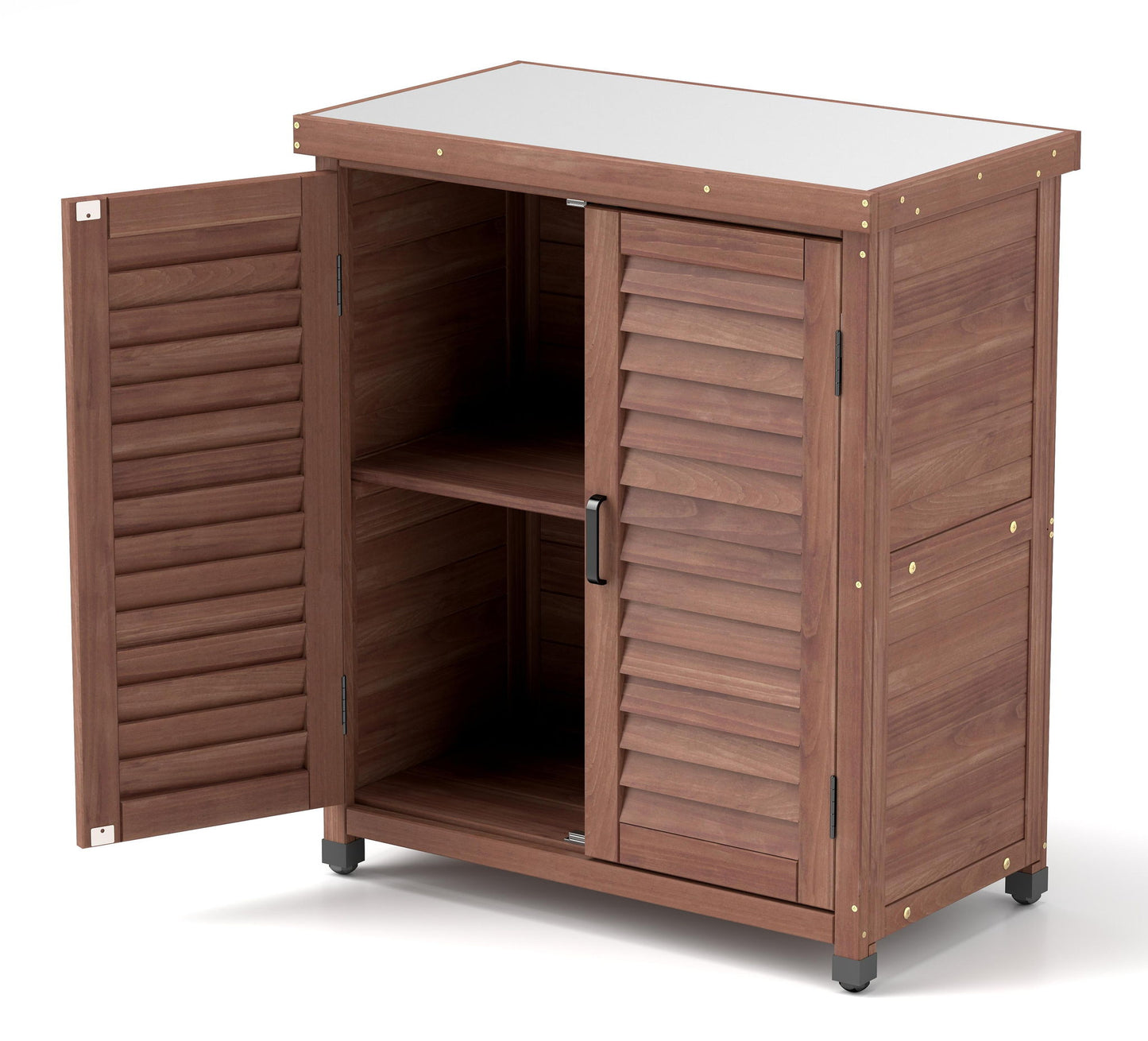 Potting Bench With Storage Cabinet And Metal Table Top For Outdoor Home Essentials