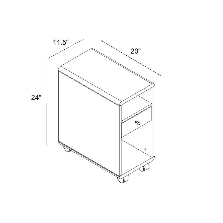 Mobile Chairside Table With Drawer - White