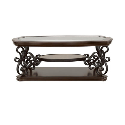 Laney - 1-Shelf Glass Top Rectangular Coffee Table - Deep Merlot CoasterEssence