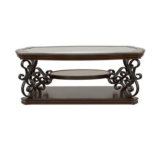 Laney - 1-Shelf Glass Top Rectangular Coffee Table - Deep Merlot CoasterEssence