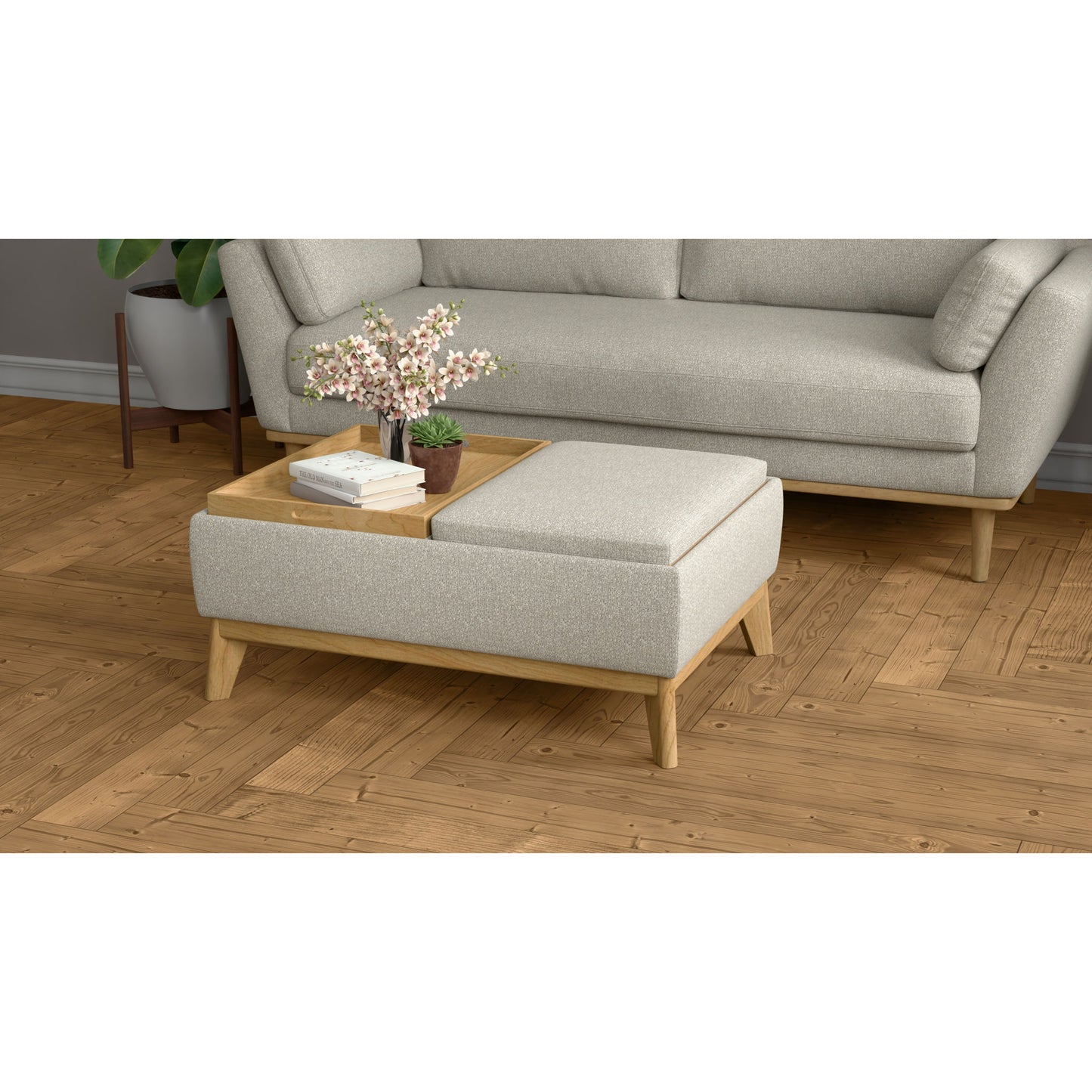 Reversible Tray Ottoman - Tan Emerald Home