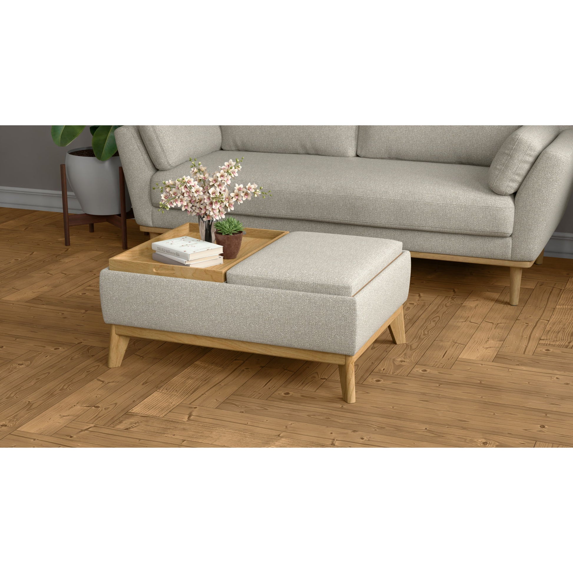 Reversible Tray Ottoman - Tan Emerald Home