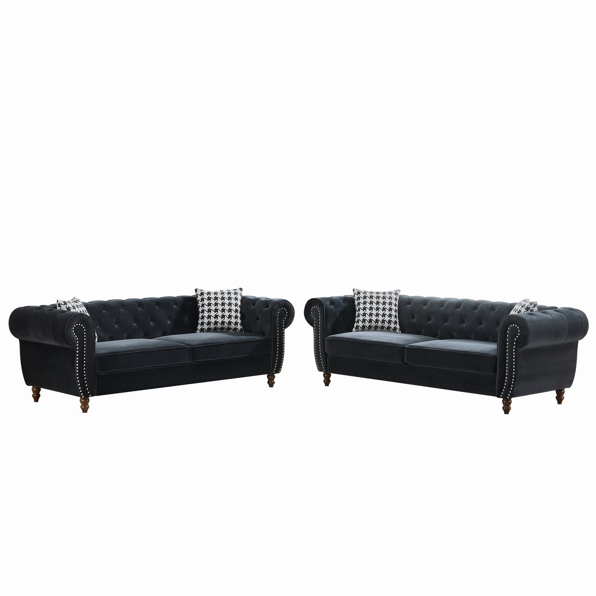 Chesterfield Upholstery Fabric Sofa With Roll Armrest & Nailhead, Mid Century Modern 3 And 3 Seater Couch Home Essentials