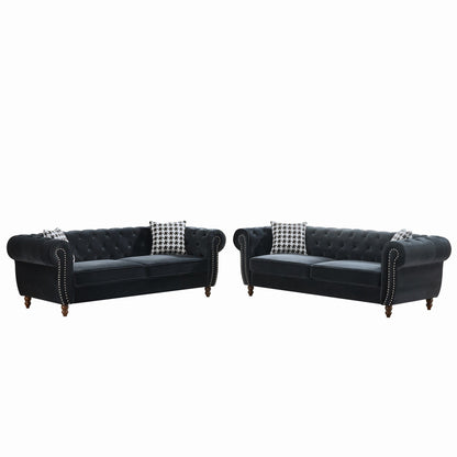 Chesterfield Upholstery Fabric Sofa With Roll Armrest & Nailhead, Mid Century Modern 3 And 3 Seater Couch Home Essentials