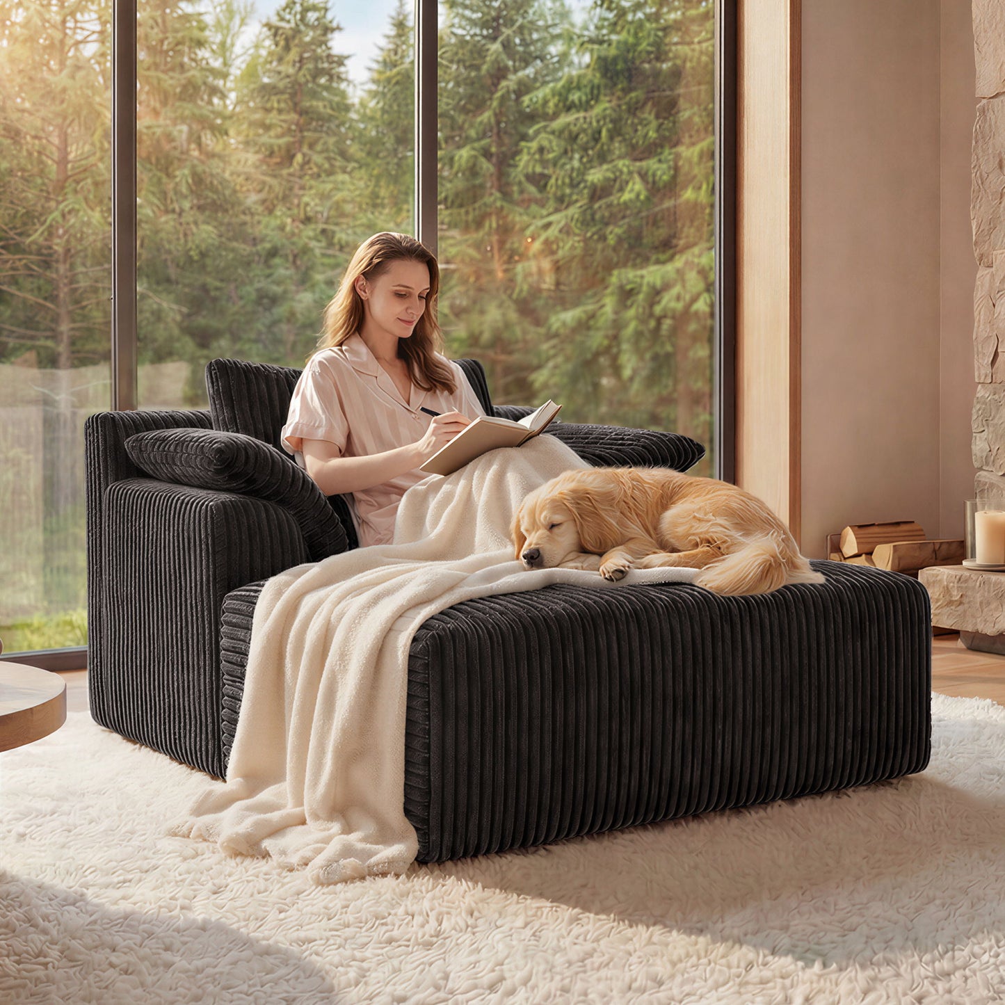 Chaise Lounge Chair, Deep Seat Sleeper Couch For Living Room Home Essentials