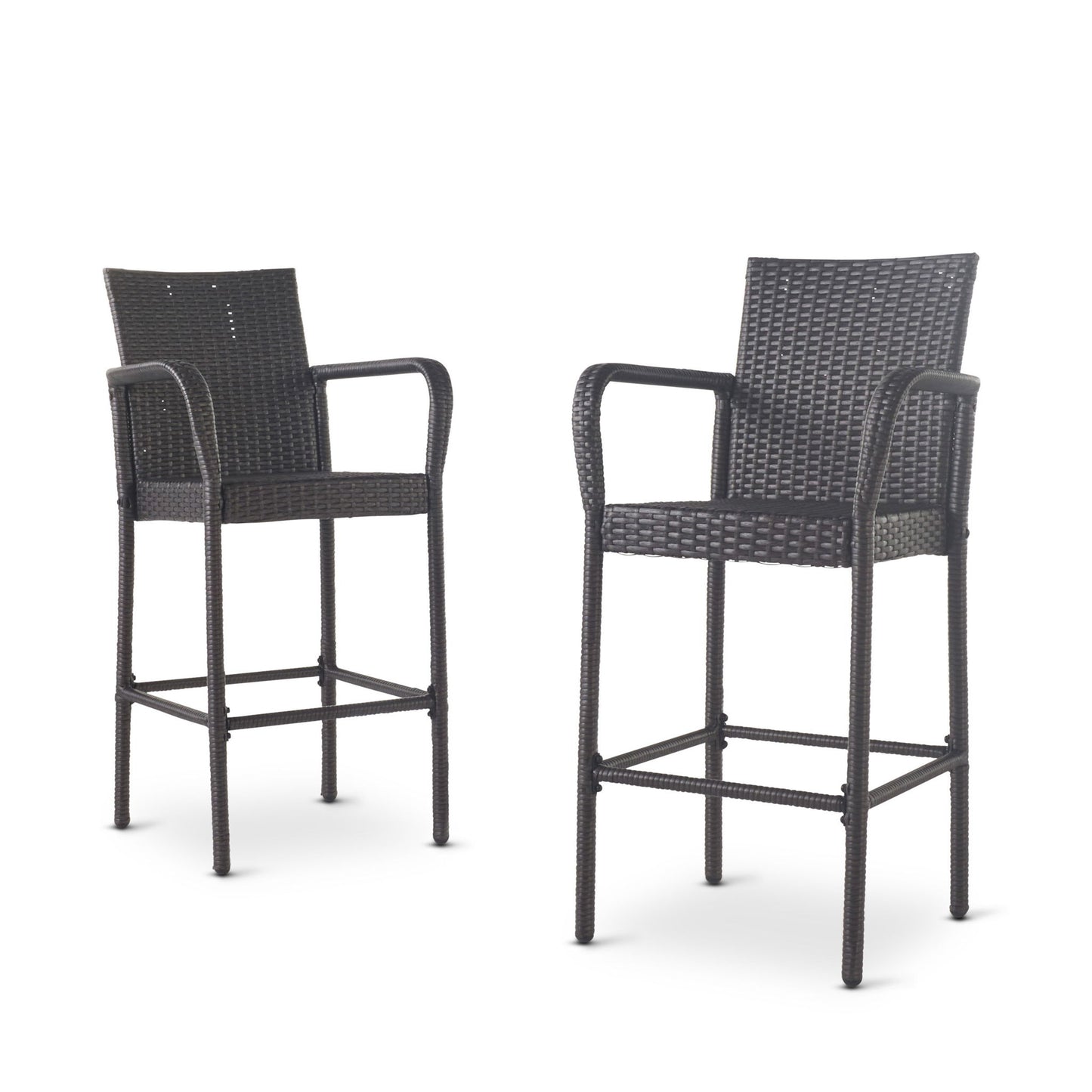 Outdoor Wicker Barstools With Rattan And Iron Frame Noble House