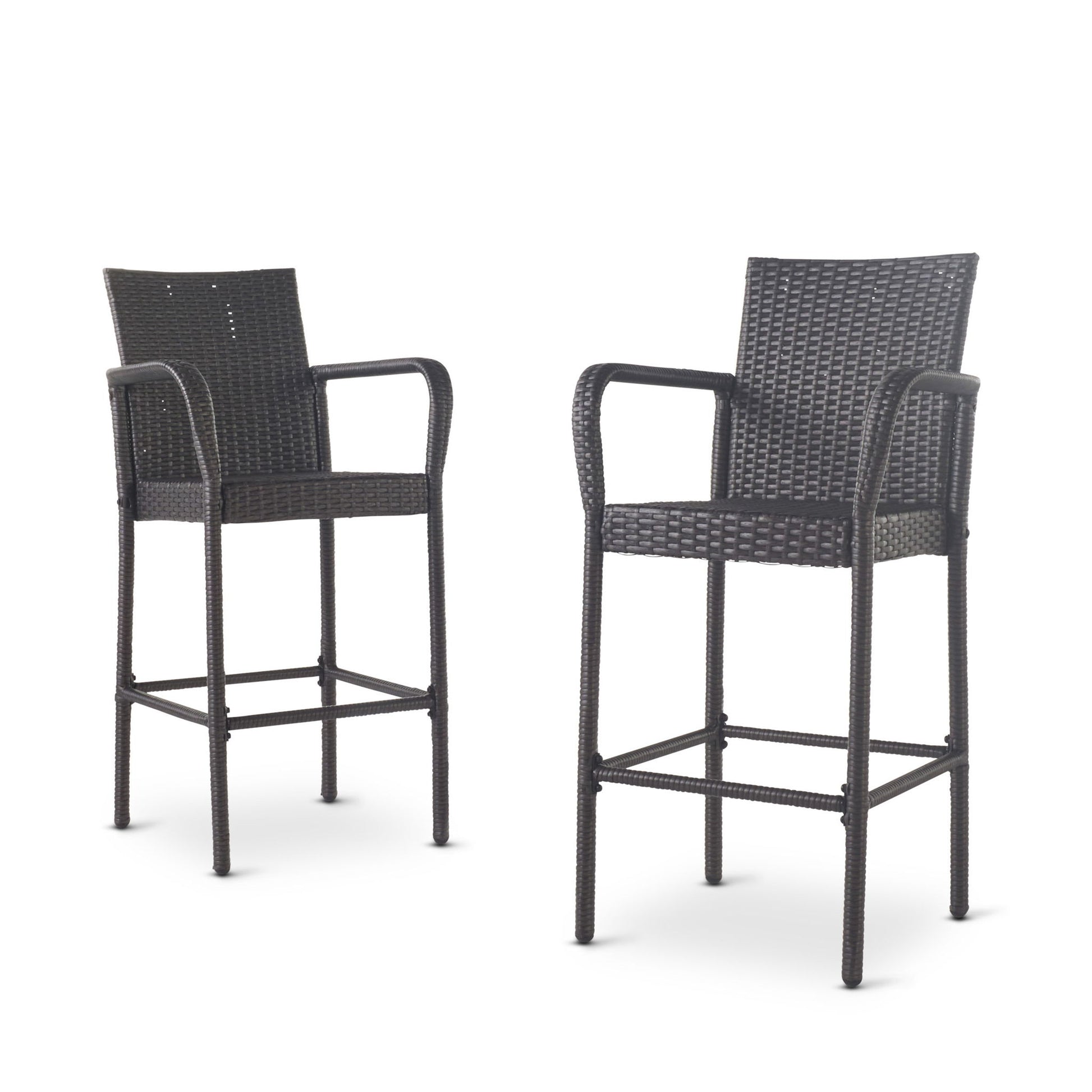 Outdoor Wicker Barstools With Rattan And Iron Frame Noble House