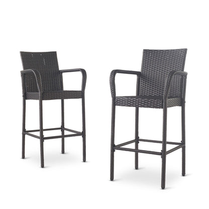 Outdoor Wicker Barstools With Rattan And Iron Frame Noble House