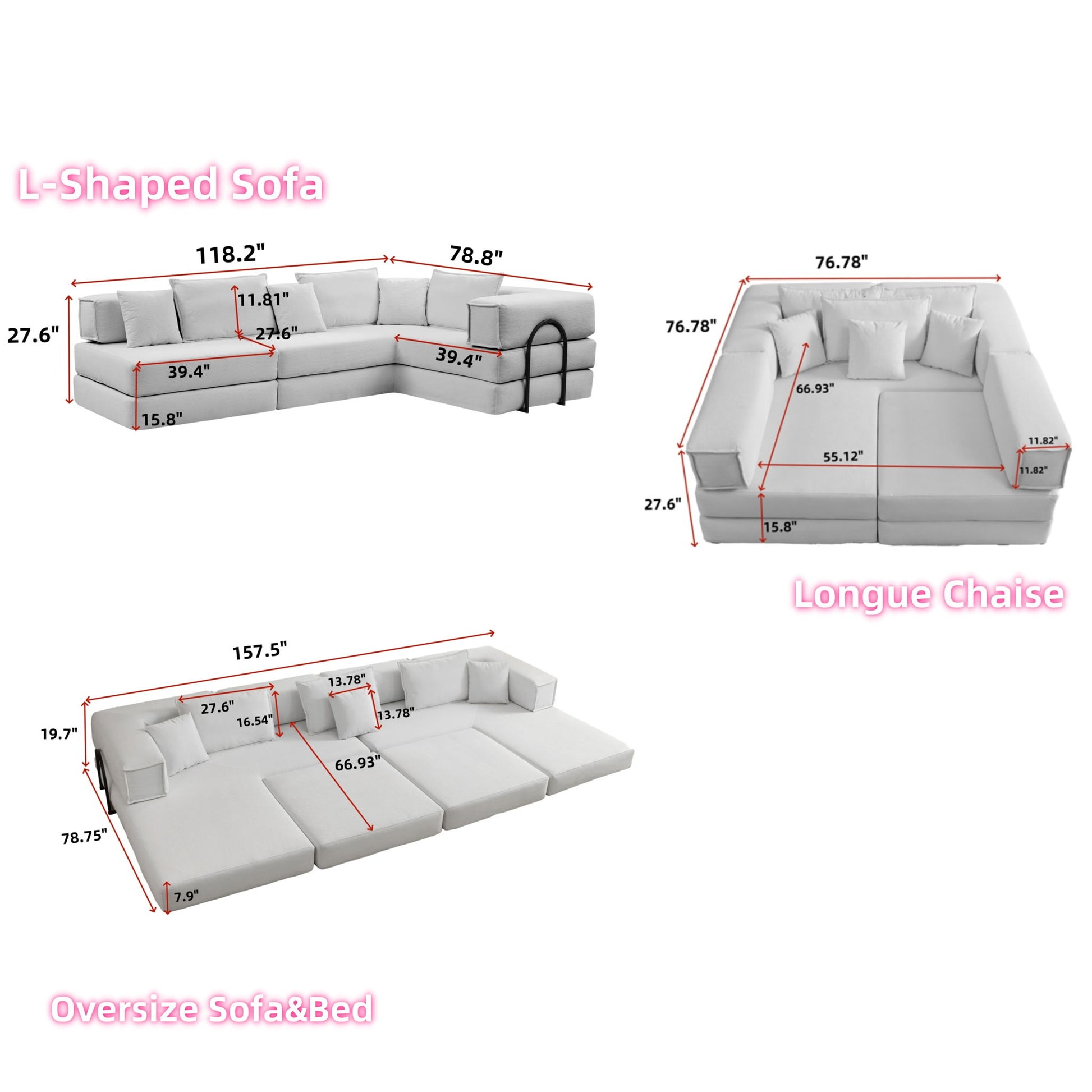 Modular L Shaped Floor Living Room Sofa Set With 6 Pillows Home Essentials